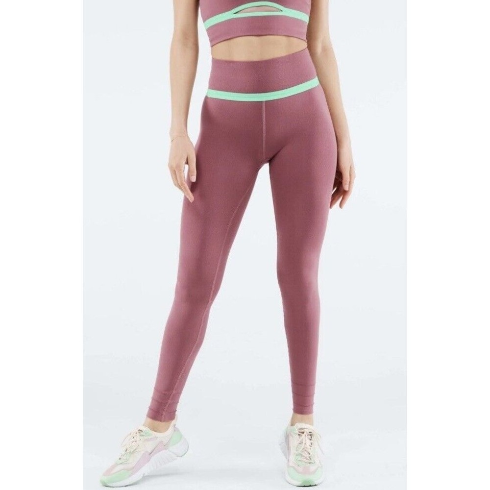 Fabletics Women’s Medium SculptKnit High Waisted Leggings Mauve Pink Mint Trim